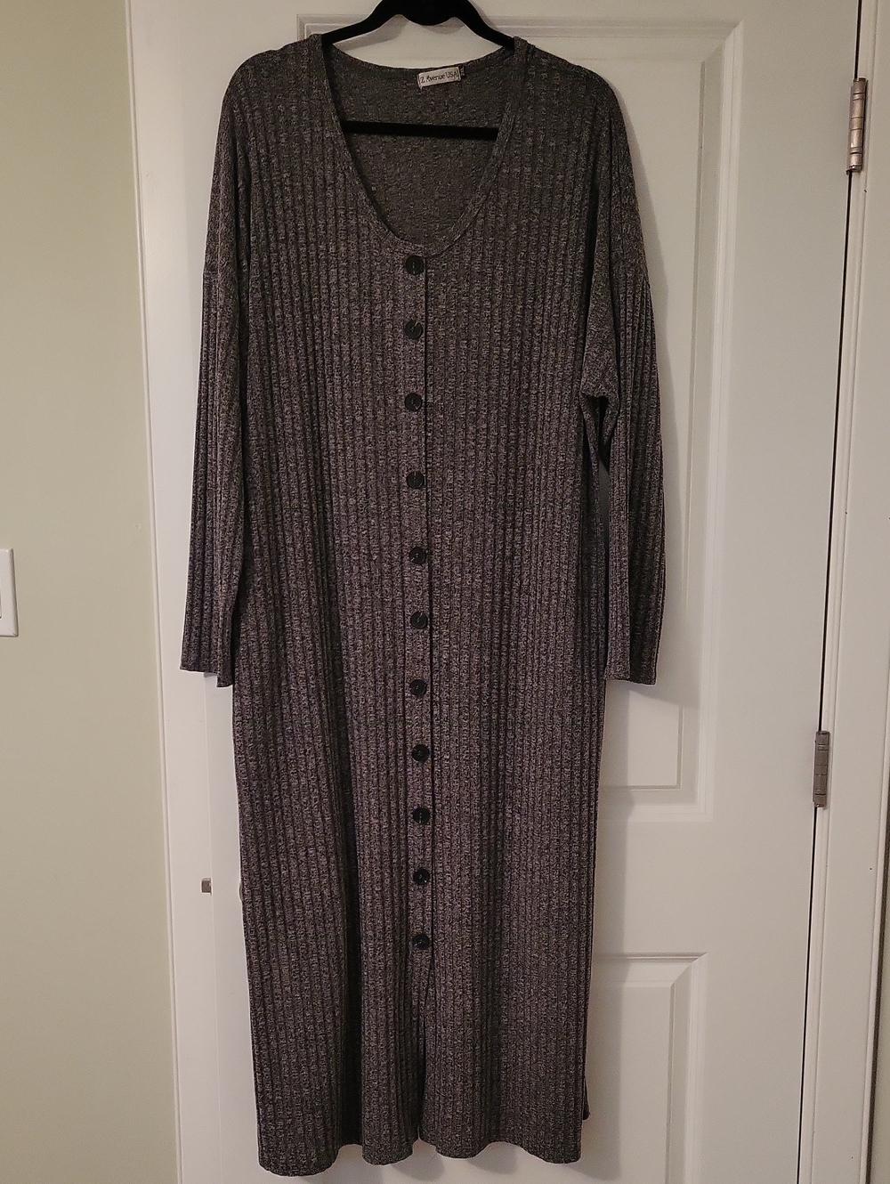 Ribbed Button-Front Long Maxi Dress in Gray